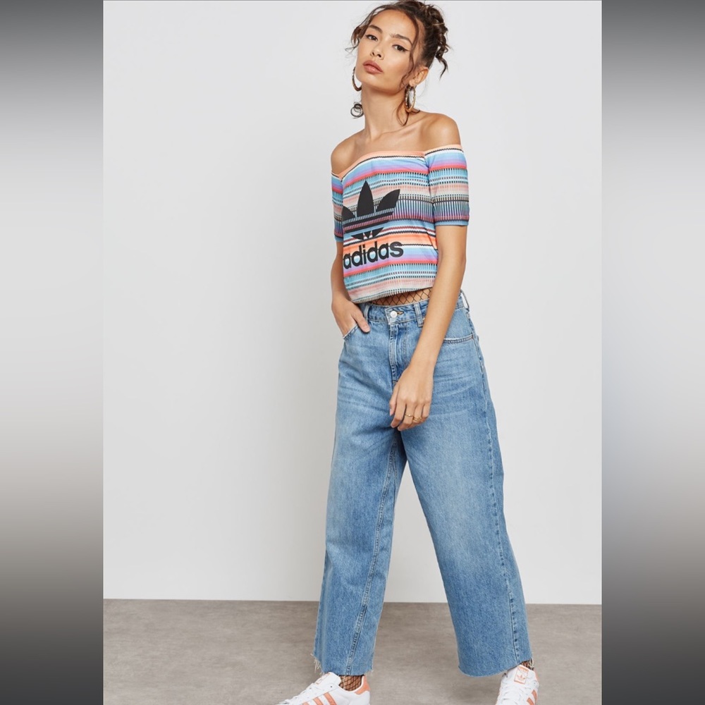 Adidas Off the Shoulder Multi Colored Crop Top